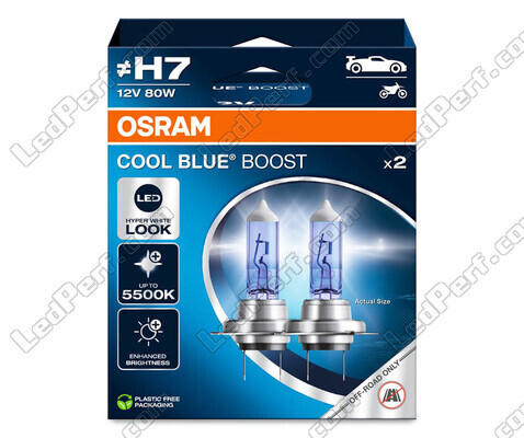 Lampadine H7 Osram Cool Blue Boost 5 500K effetto xenon ref: 62210CBB-2HB in confezione da 2 lampadine