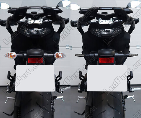 Confronto prima e dopo l'installazione Indicatori LED dinamici + luci stop per Kawasaki Vulcan S 650